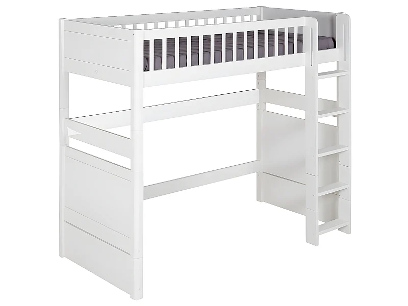 Pack lit mezzanine avec matelas 90x190 cm bois massif blanc VICTORIA