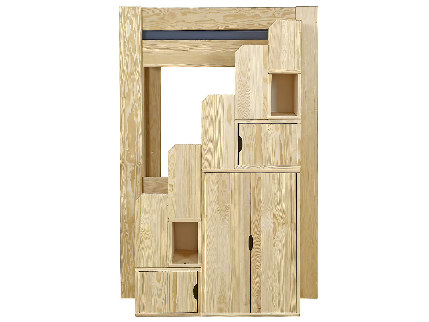 Pack lit mezzanine avec  matelas 90x190 cm bois massif bois naturel ALEX