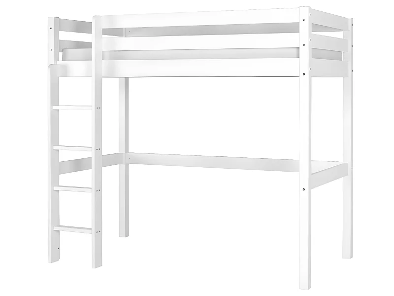 Pack lit mezzanine avec matelas 90x190 cm bois massif blanc AARON