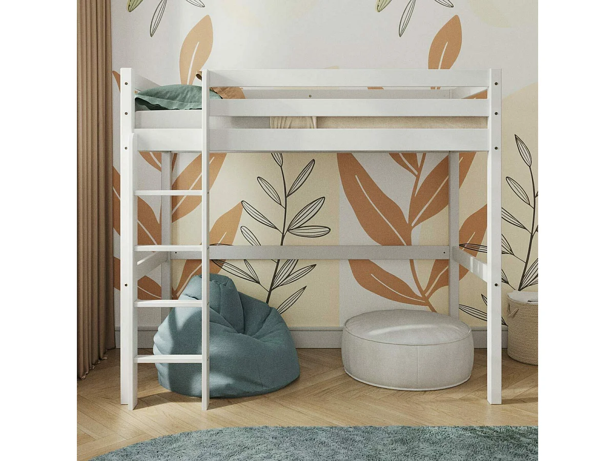 Pack lit mezzanine avec matelas 90x190 cm bois massif blanc AARON