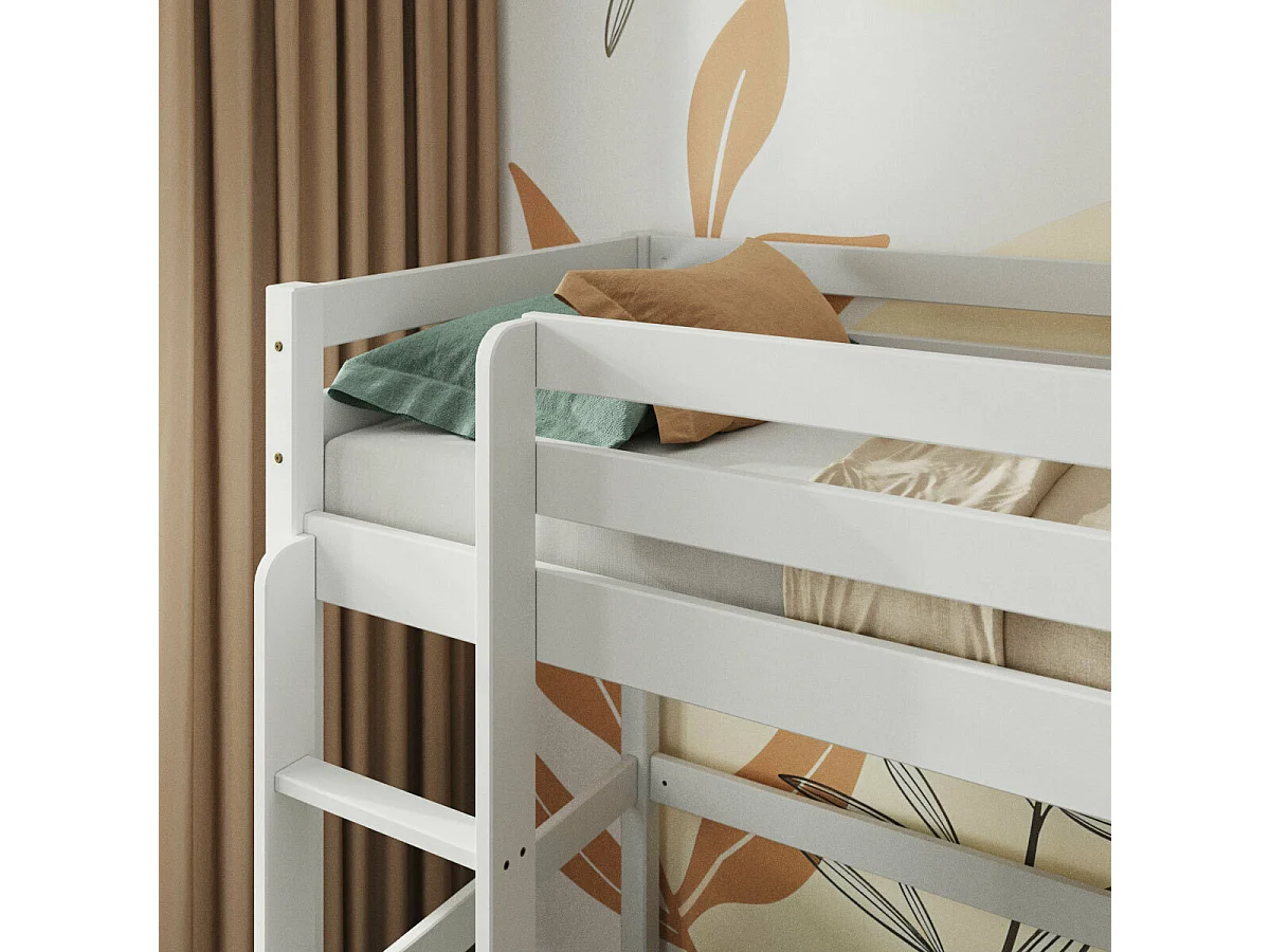 Pack lit mezzanine avec matelas 90x190 cm bois massif blanc AARON