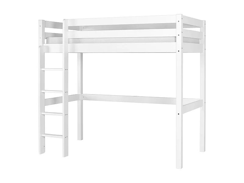 Pack lit mezzanine avec matelas 90x190 cm bois massif blanc AARON