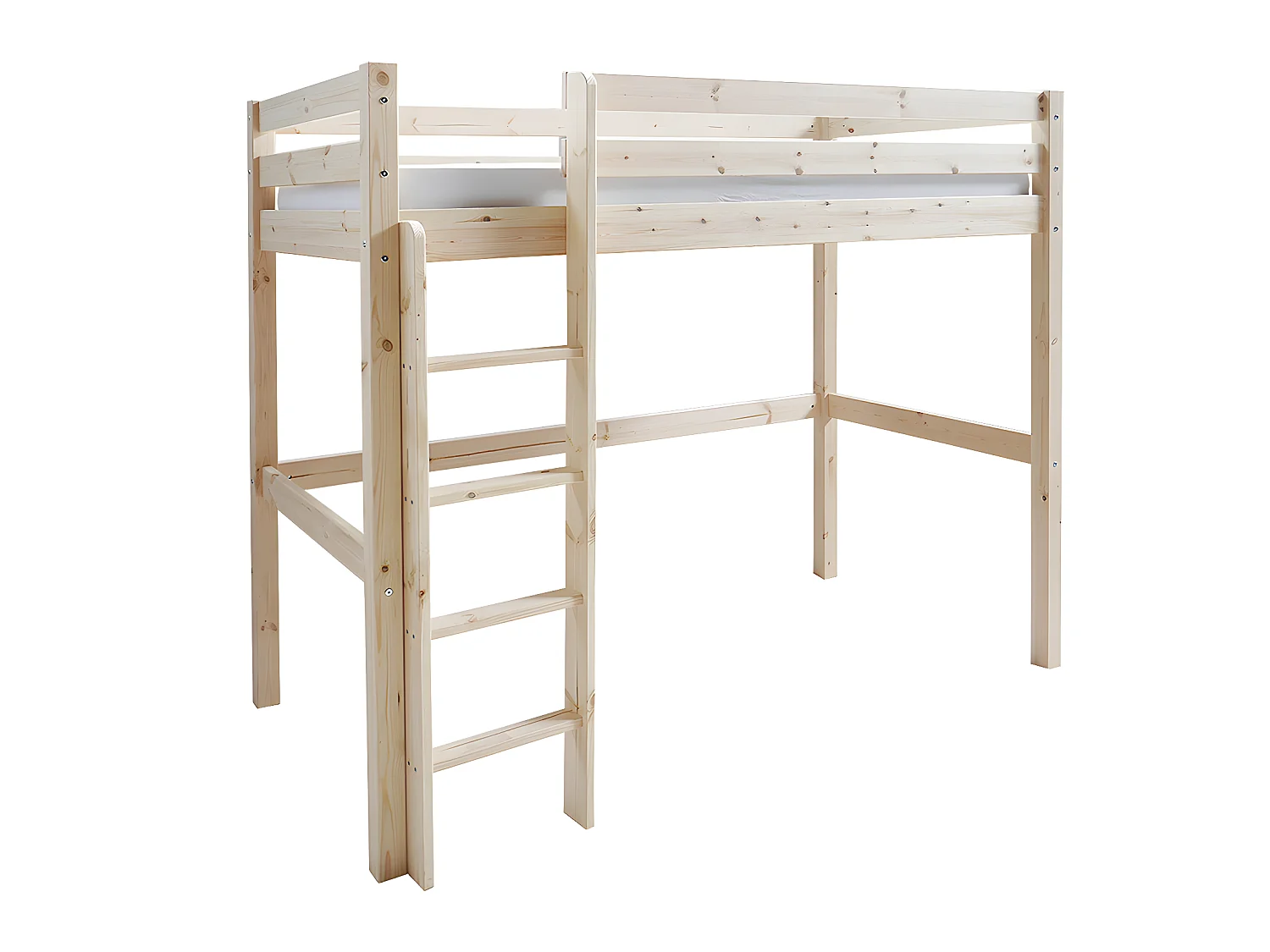 Pack lit mezzanine avec matelas 90x190 cm bois massif bois naturel AARON
