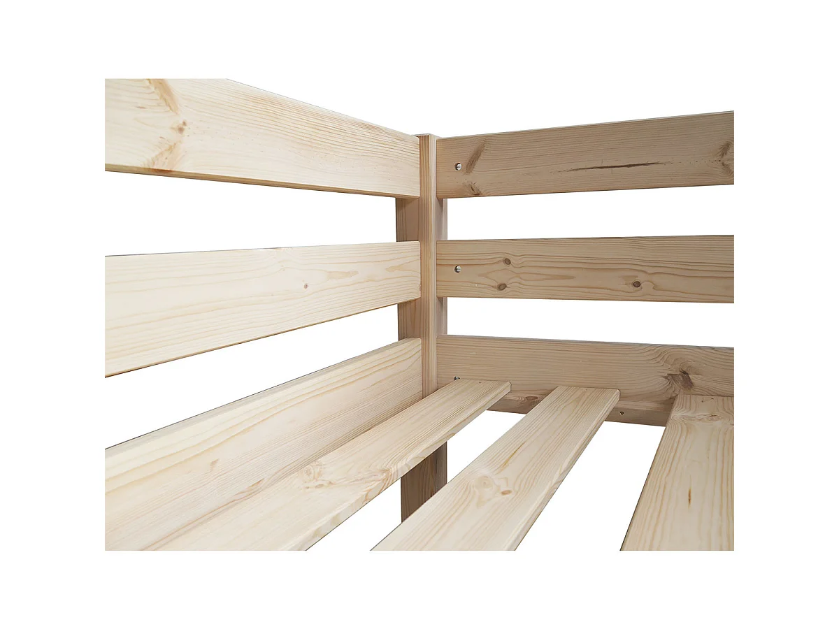 Pack lit mezzanine avec matelas 90x190 cm bois massif bois naturel AARON