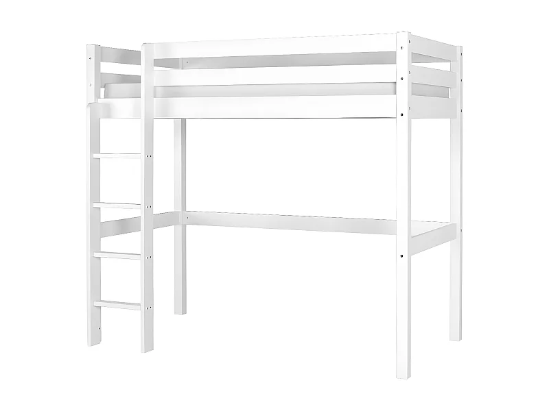 Lit mezzanine 90x190 cm bois massif blanc AARON