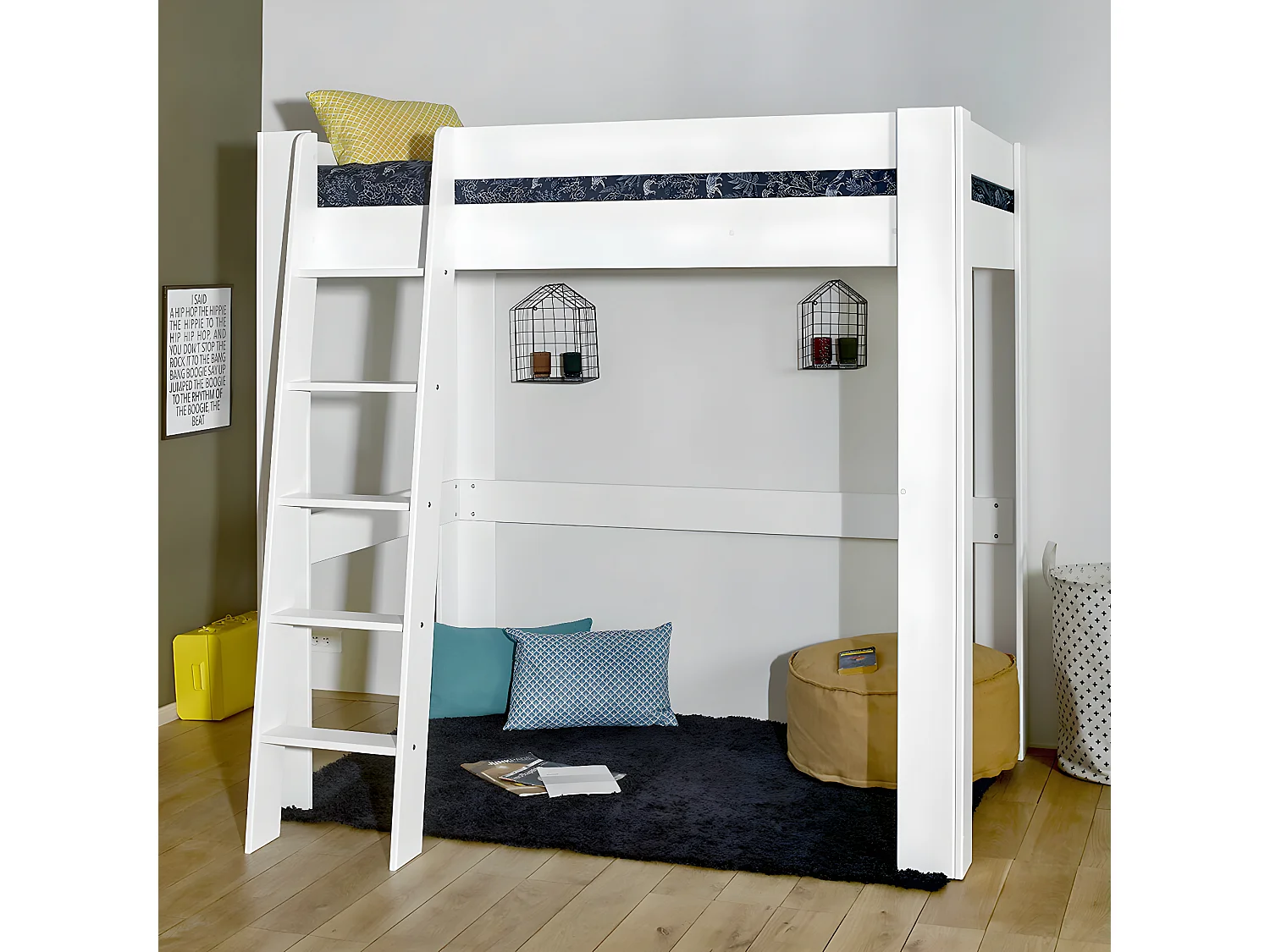 Pack lit mezzanine 2 places avec matelas Ali   Bois naturel 140x190 cm