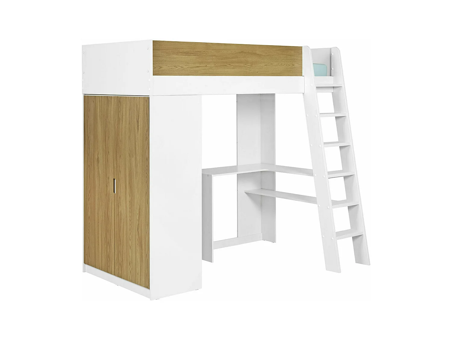 Pack lit mezzanine avec matelas 90x190 cm panneaux de fibres blanc et bois MEMPHIS