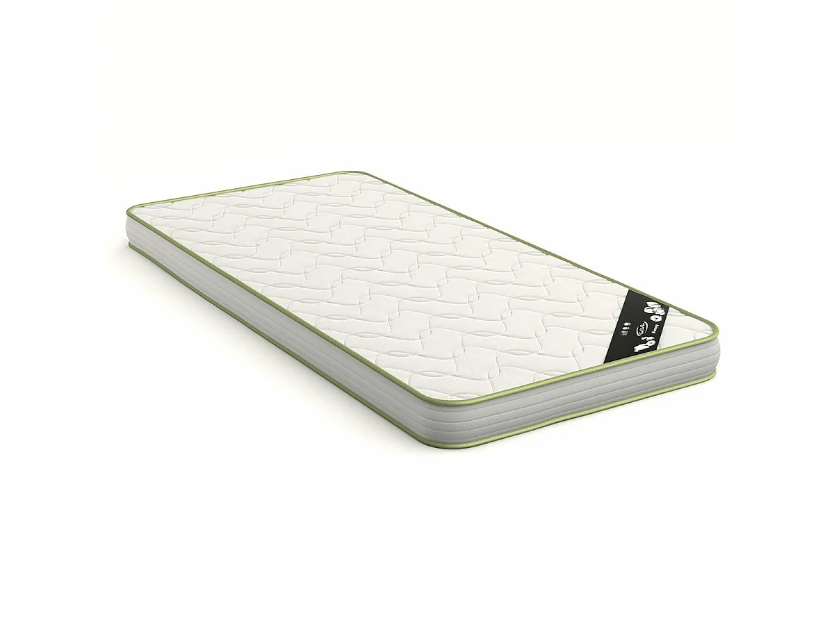 Pack lit mezzanine avec matelas 90x190 cm panneaux de fibres blanc et bois MEMPHIS