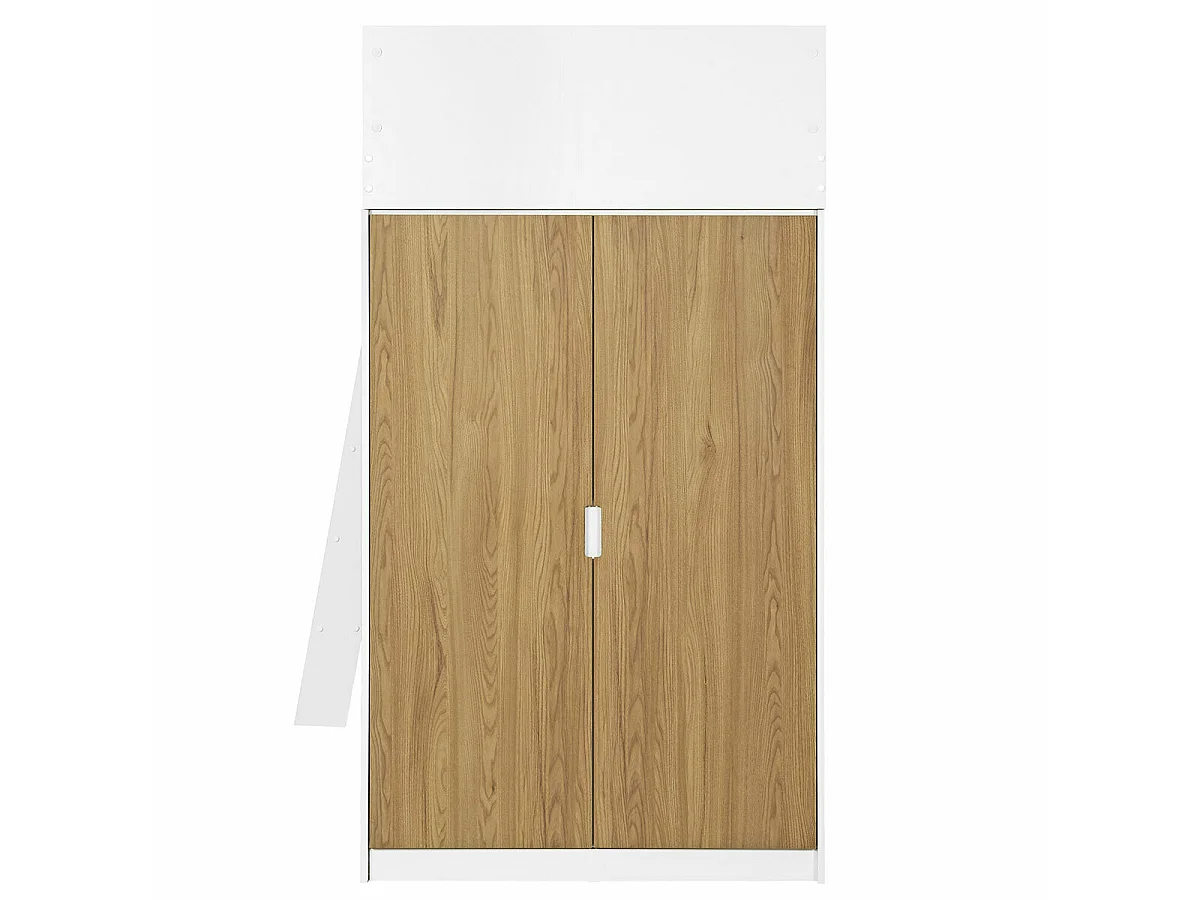 Pack lit mezzanine avec matelas 90x190 cm panneaux de fibres blanc et bois MEMPHIS