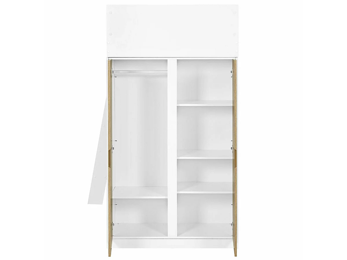 Pack lit mezzanine avec matelas 90x190 cm panneaux de fibres blanc et bois MEMPHIS