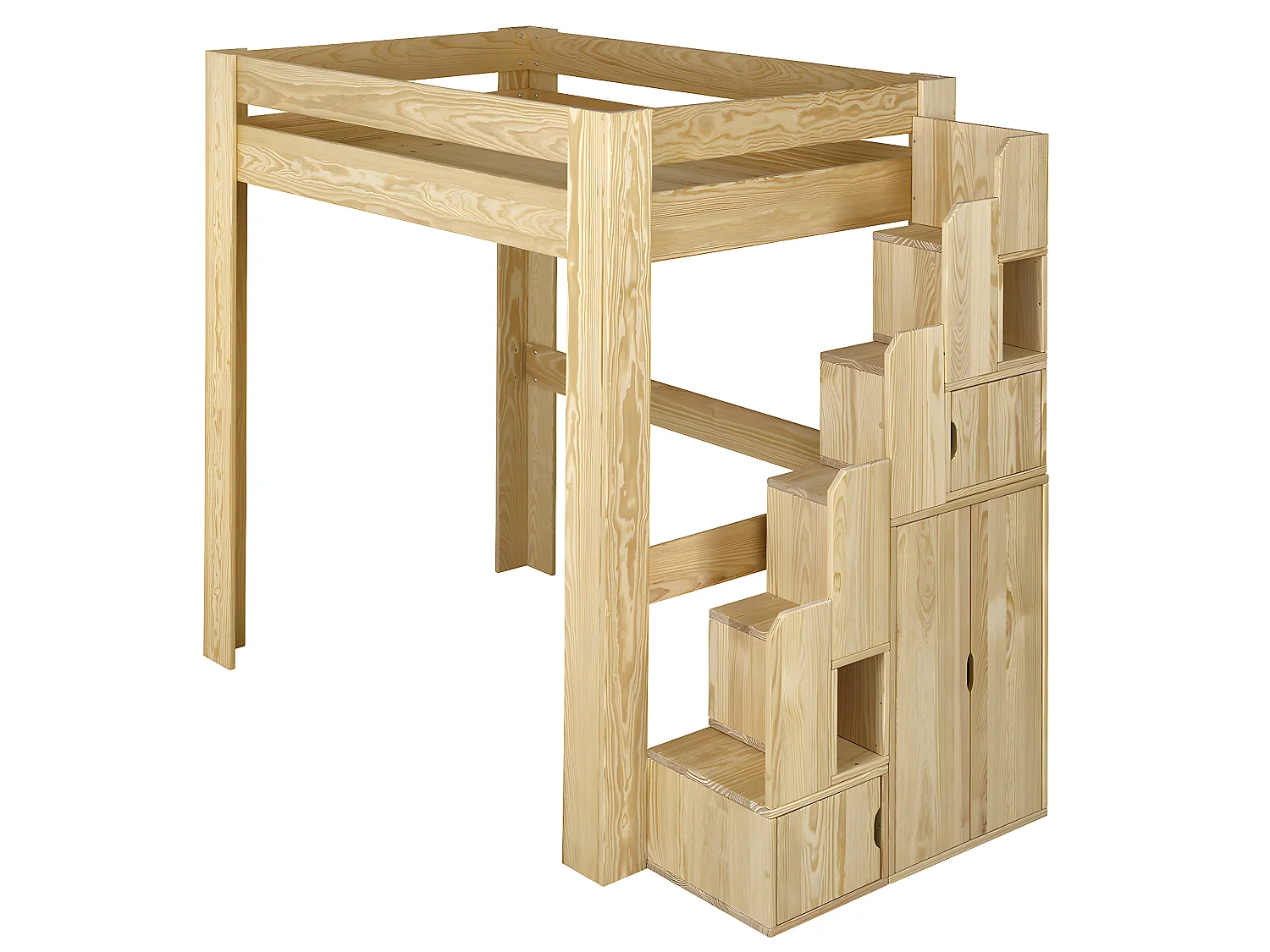 Lit mezzanine 2 places avec bureau 120x190 cm bois massif bois naturel ALEX