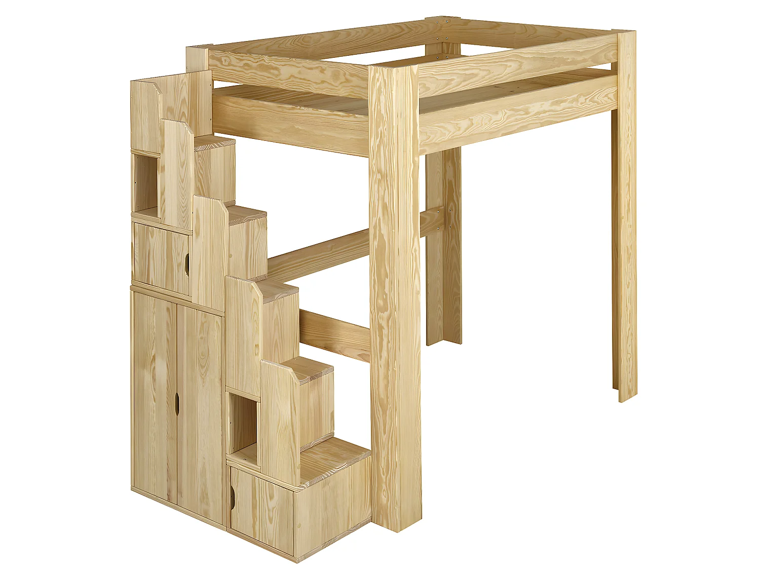 Lit mezzanine 2 places avec bureau 120x190 cm bois massif bois naturel ALEX