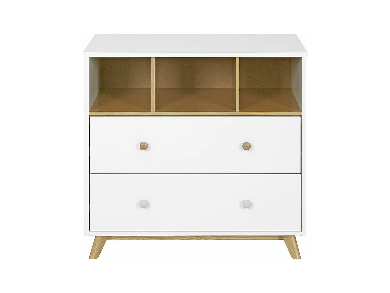 Commode 2 tiroirs bébé  mdf blanc et bois KOMBU