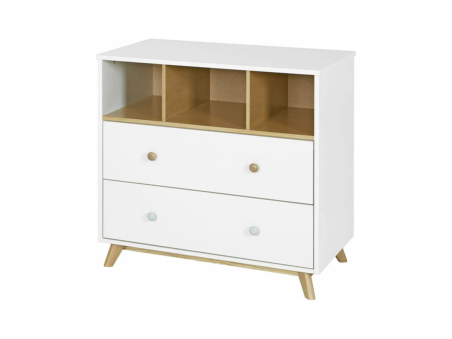 Commode 2 tiroirs bébé  mdf blanc et bois KOMBU