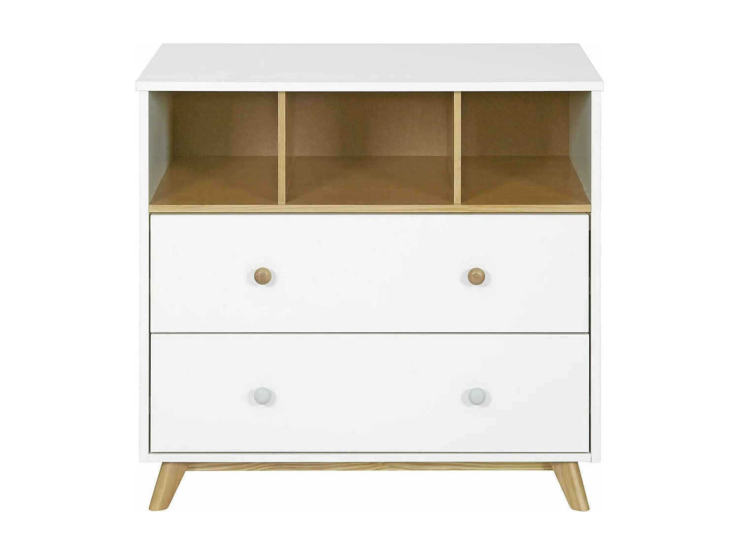Commode 2 tiroirs bébé  mdf blanc et bois KOMBU