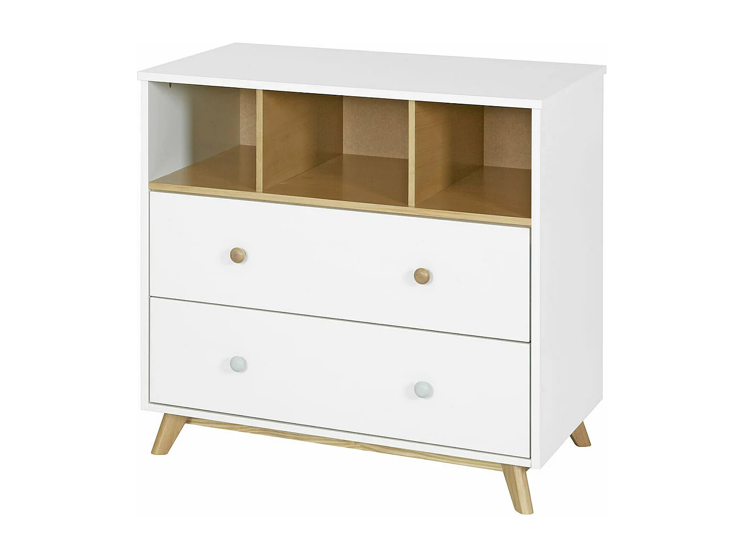Commode 2 tiroirs bébé  mdf blanc et bois KOMBU
