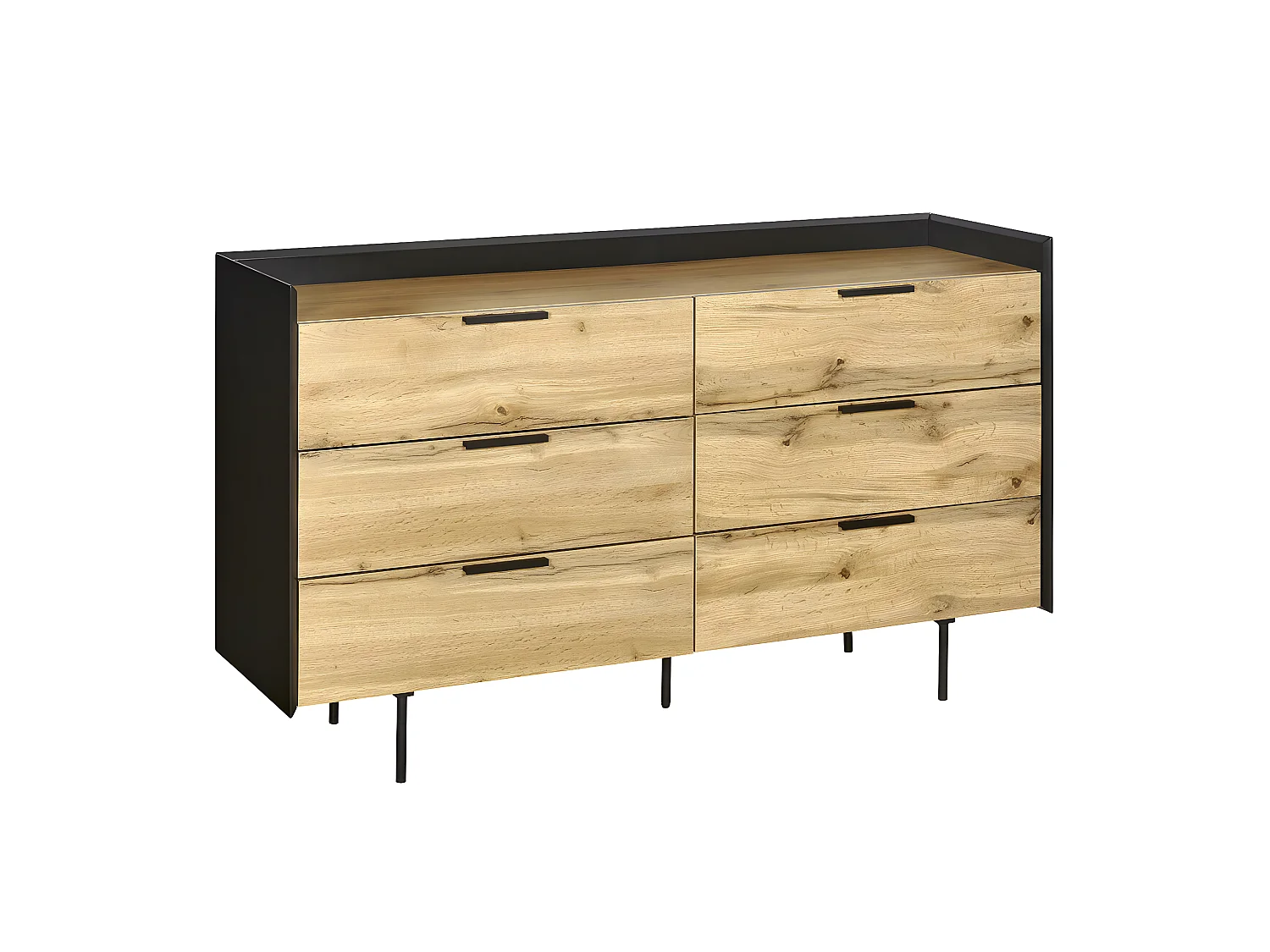 Commode 6 tiroirs  panneaux de fibres noir et bois MIKO
