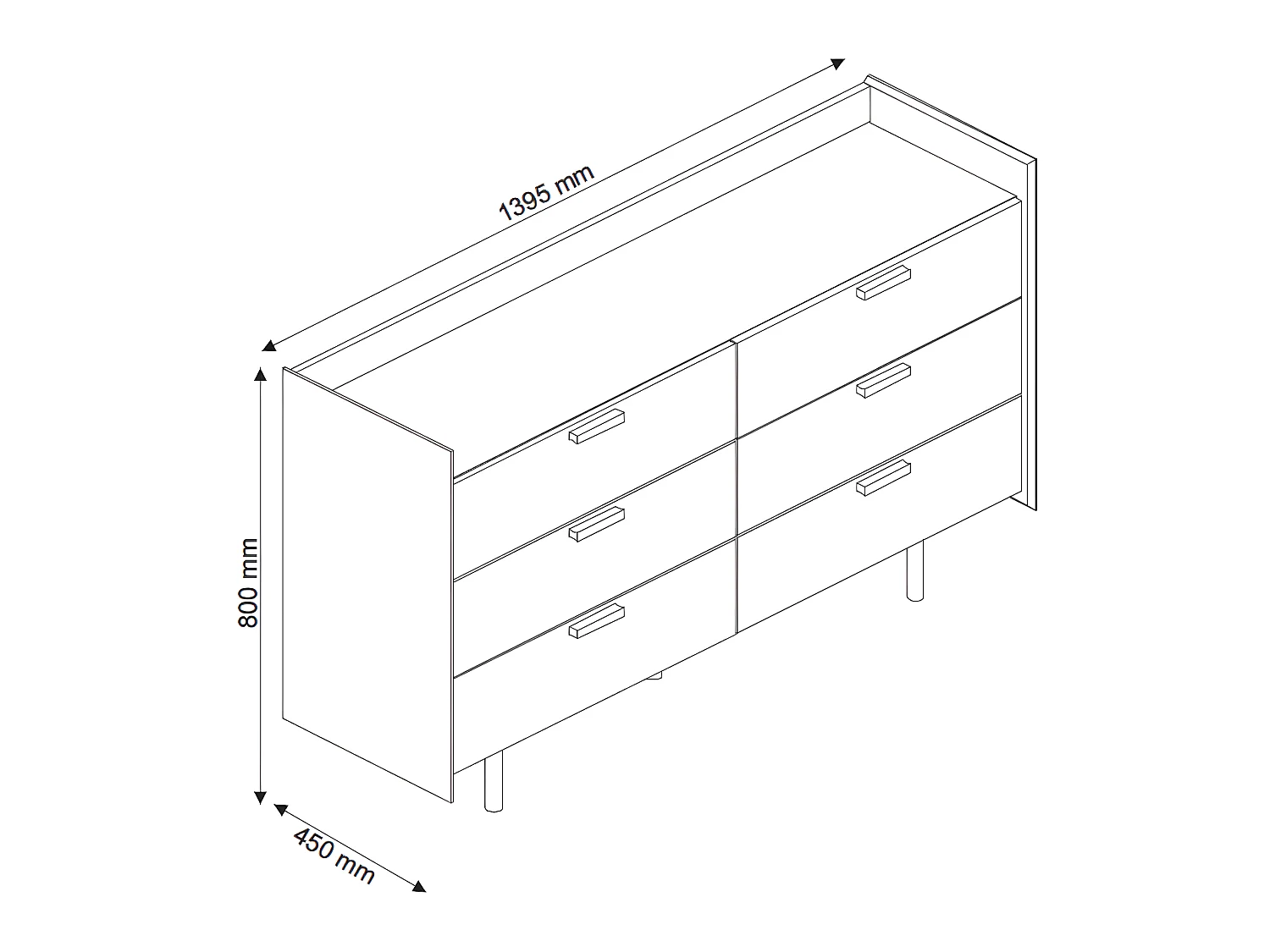 Commode 6 tiroirs  panneaux de fibres noir et bois MIKO