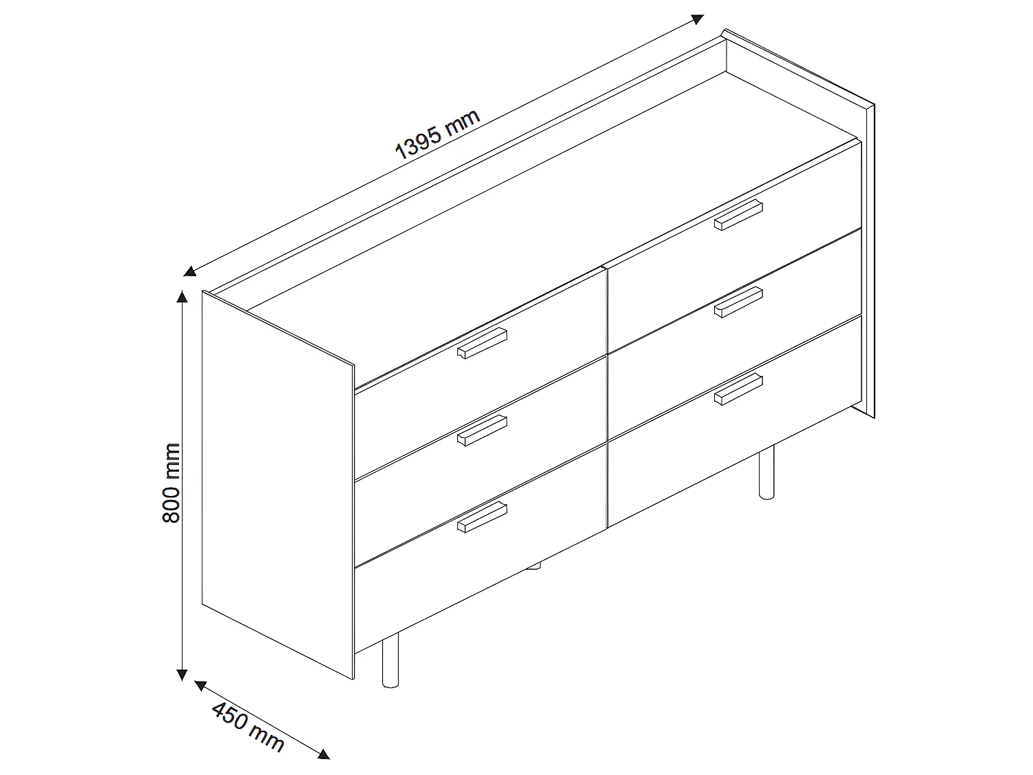 Commode 6 tiroirs  panneaux de fibres noir et bois MIKO
