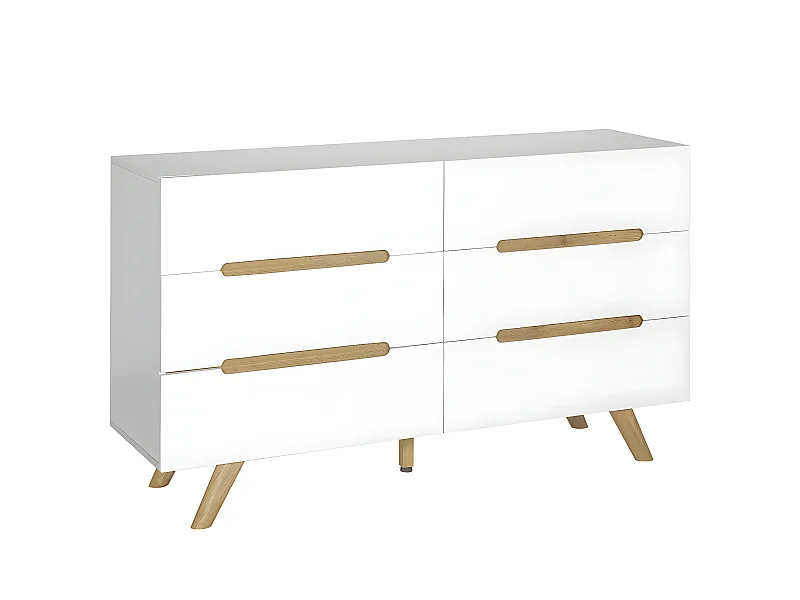 Commode 6 tiroirs  panneaux de fibres blanc et bois KOTA