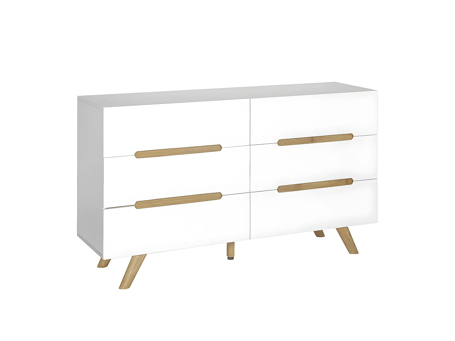 Commode 6 tiroirs  panneaux de fibres blanc et bois KOTA
