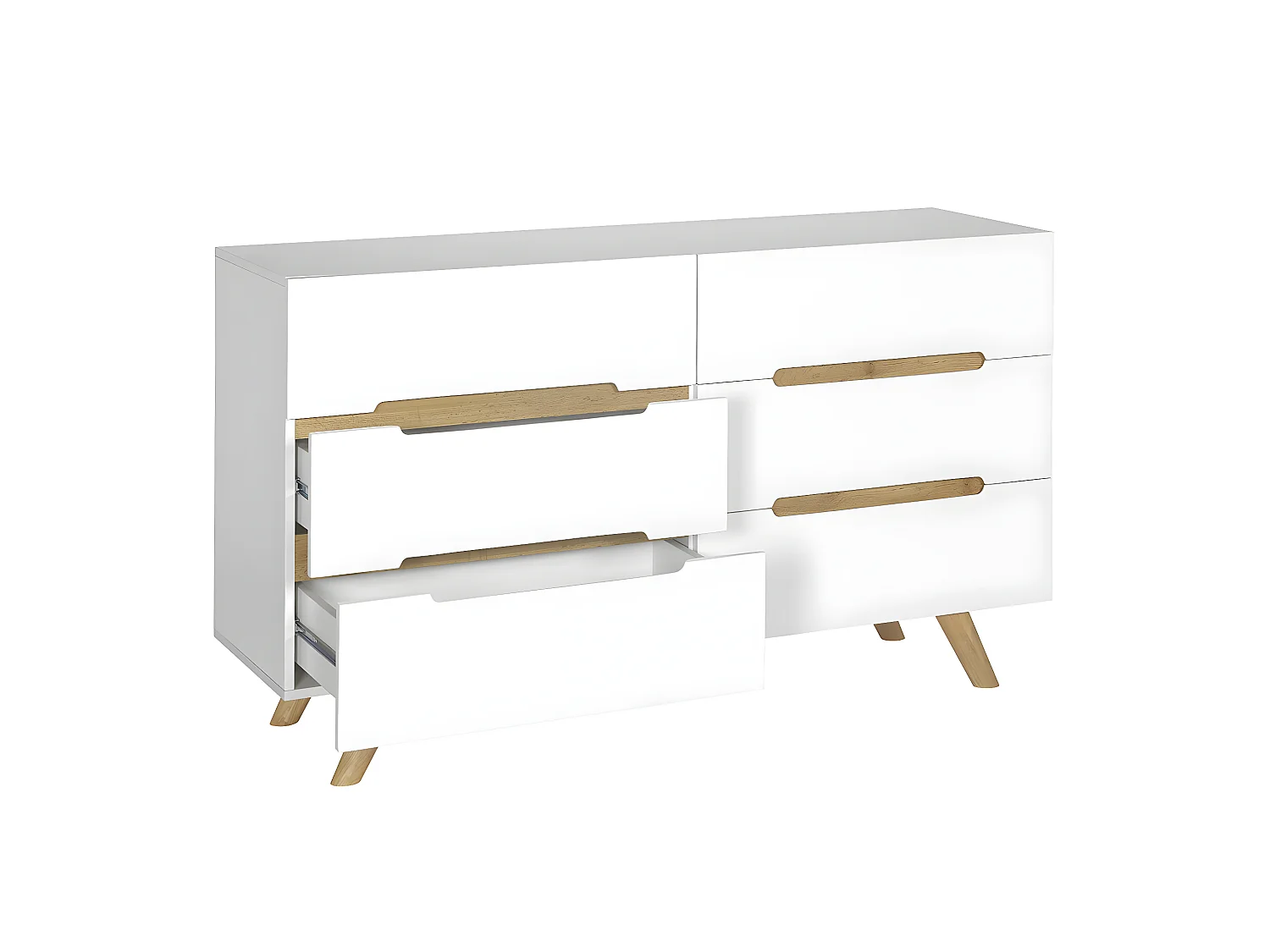 Commode 6 tiroirs  panneaux de fibres blanc et bois KOTA