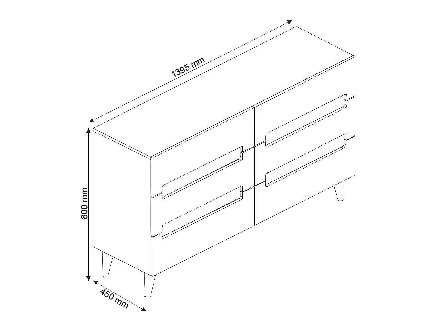 Commode 6 tiroirs  panneaux de fibres blanc et bois KOTA