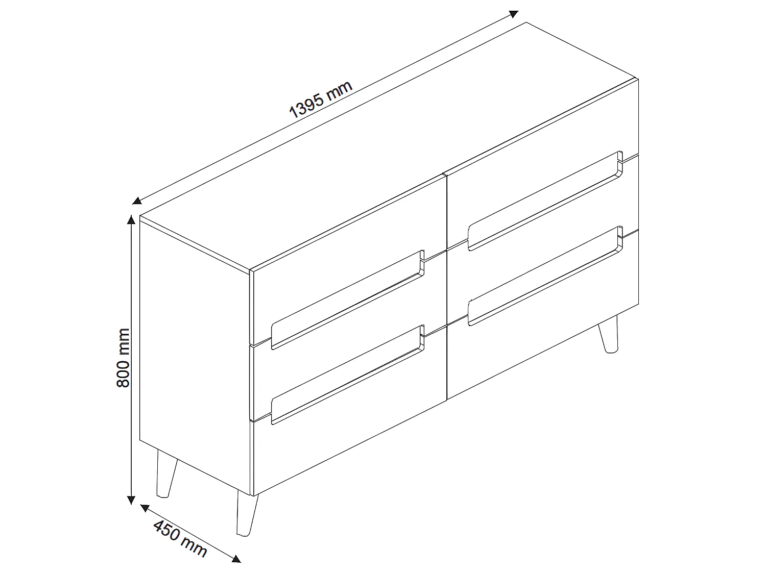 Commode 6 tiroirs  panneaux de fibres blanc et bois KOTA