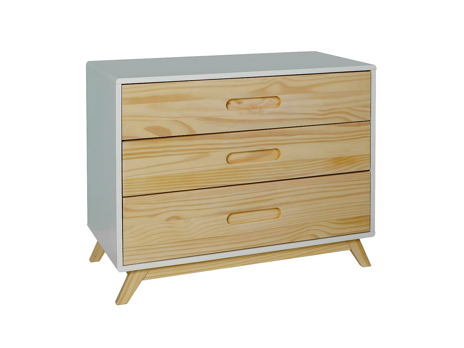 Commode 3 tiroirs  bois massif blanc et bois ZOLA
