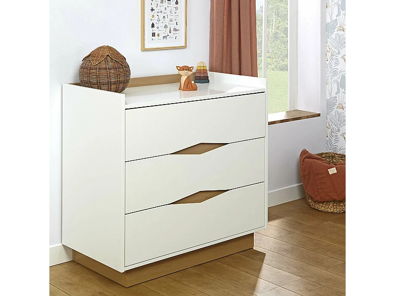 Commode  panneaux de fibres blanc et bois NAIS