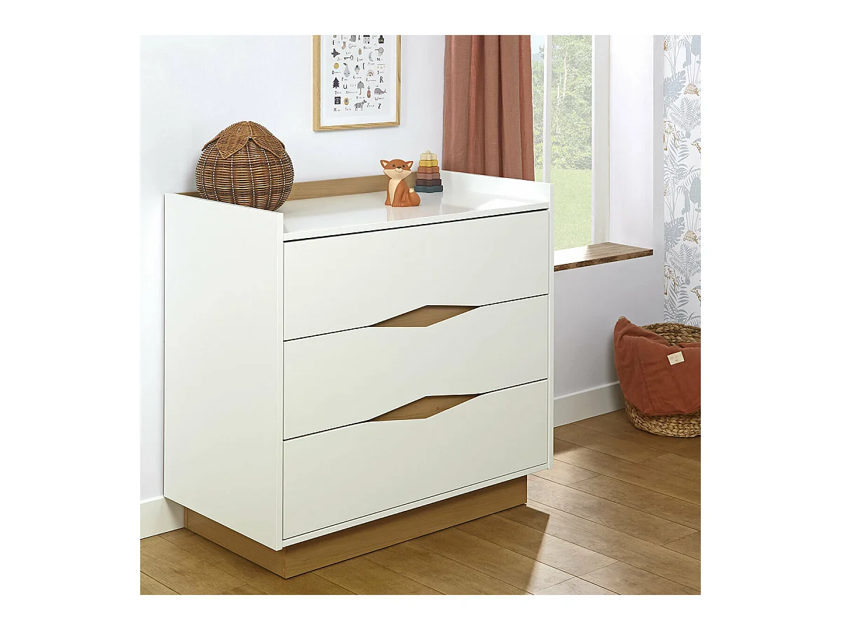 Commode  panneaux de fibres blanc et bois NAIS