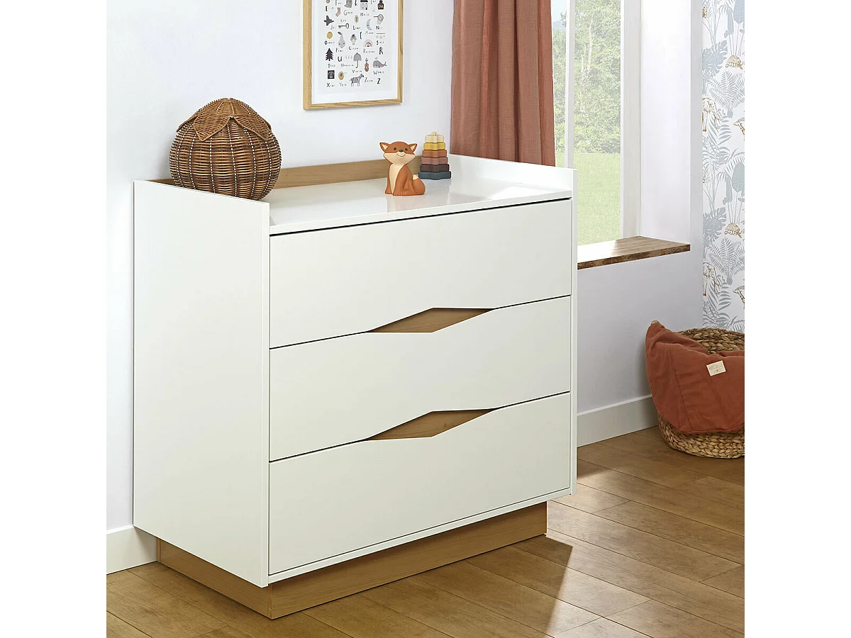 Commode  panneaux de fibres blanc et bois NAIS