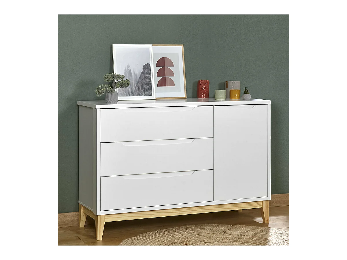Commode  panneaux de fibres blanc et bois YOONA