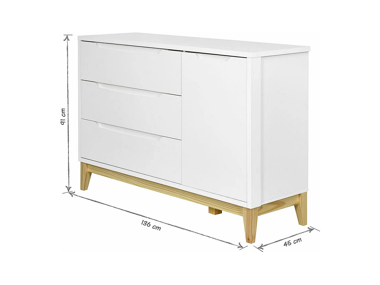 Commode  panneaux de fibres blanc et bois YOONA