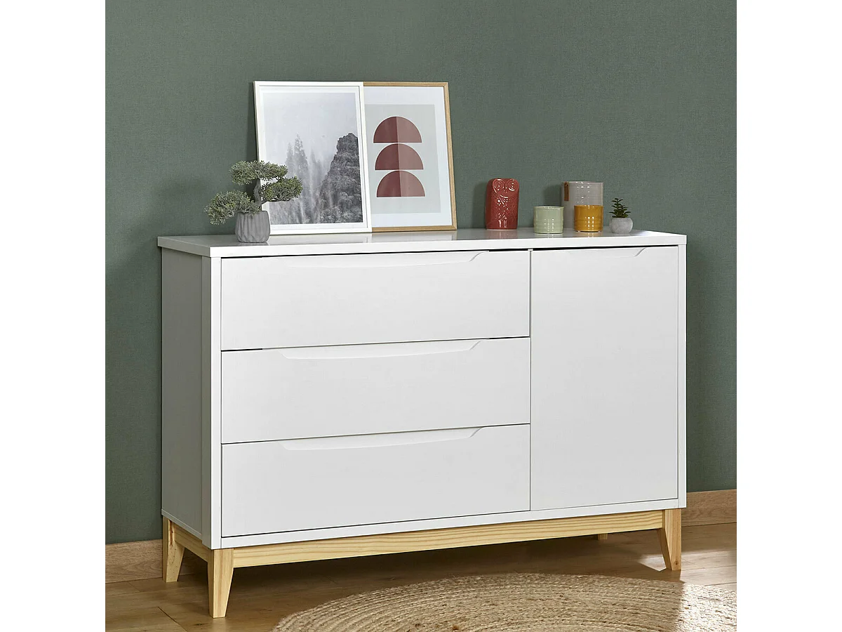 Commode  panneaux de fibres blanc et bois YOONA