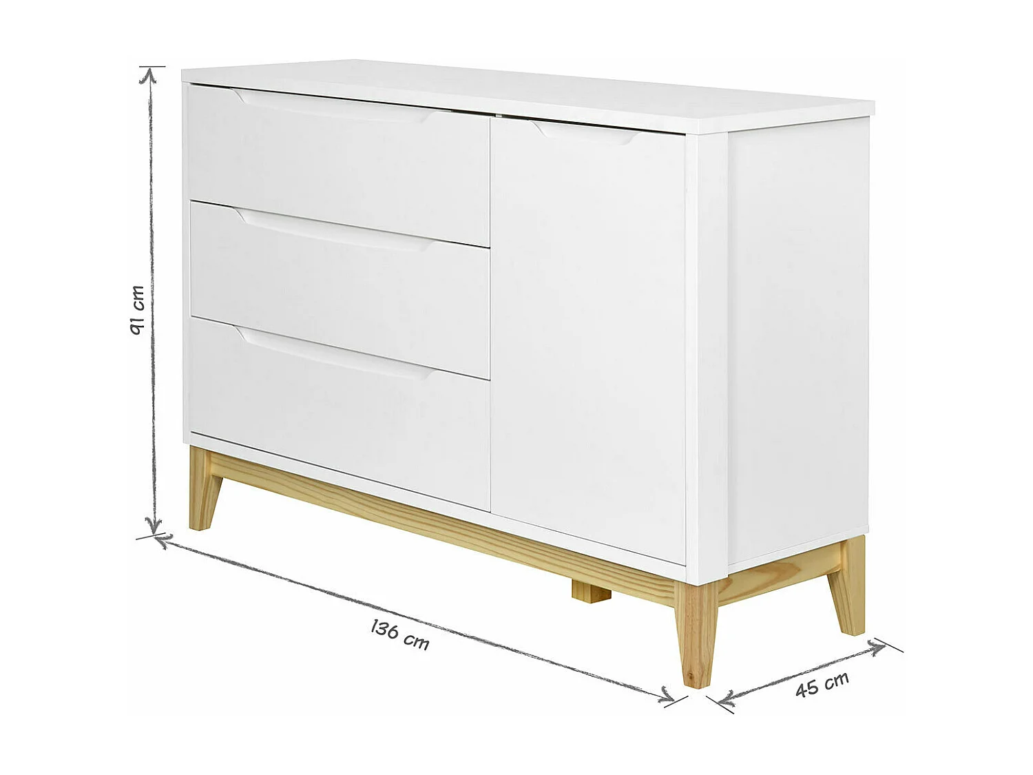 Commode  panneaux de fibres blanc et bois YOONA