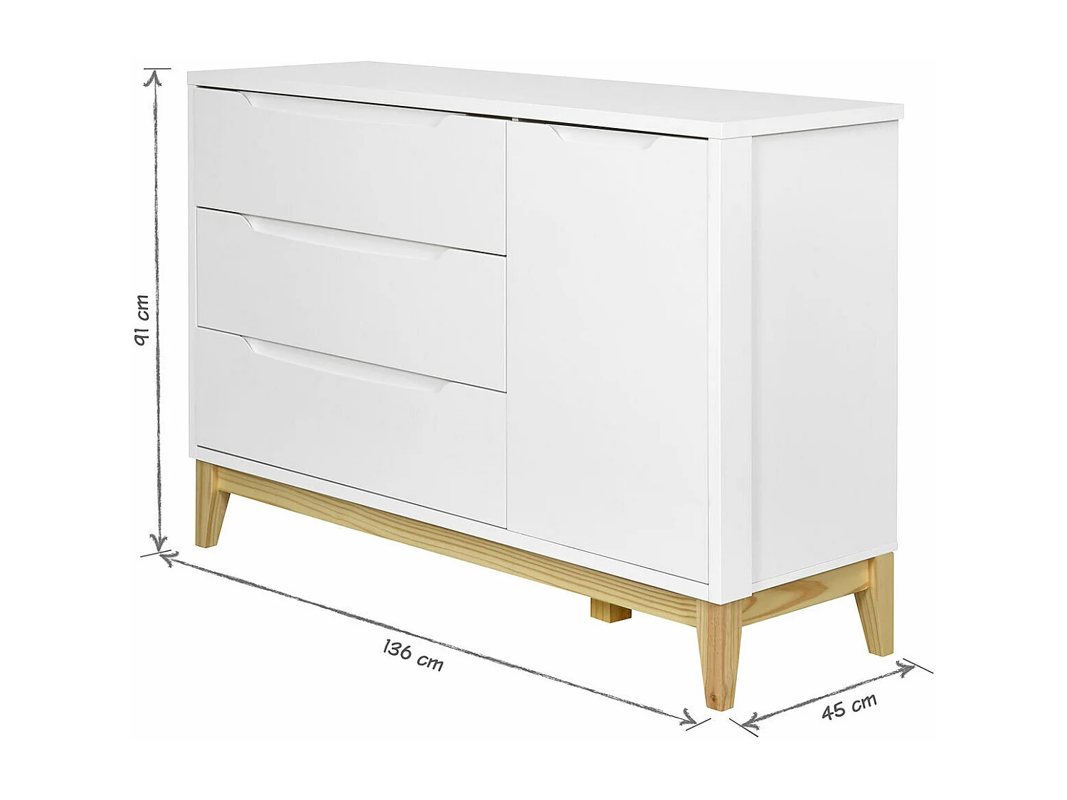 Commode  panneaux de fibres blanc et bois YOONA