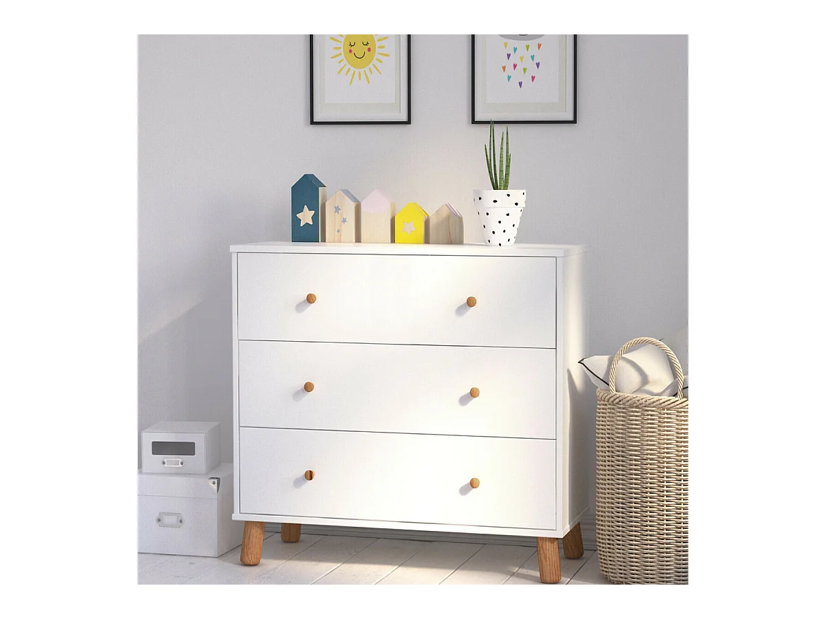 Commode enfant  bois massif blanc et bois GABBY