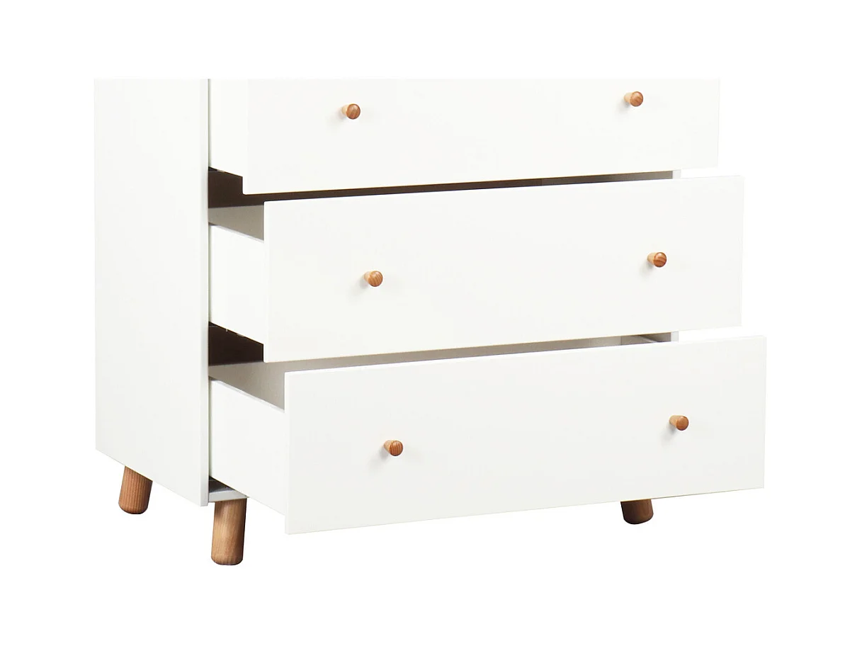 Commode enfant  bois massif blanc et bois GABBY