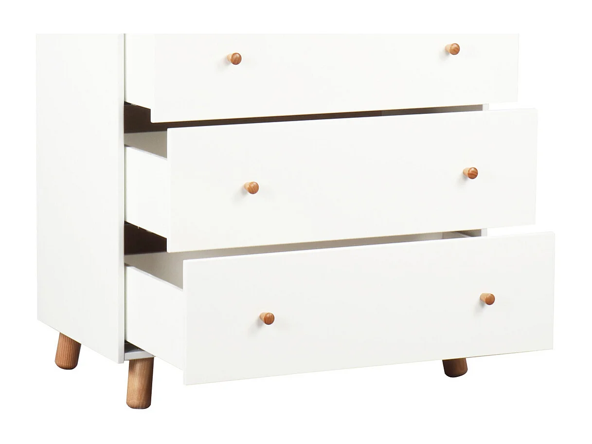 Commode enfant  panneaux de fibres blanc et bois GABBY