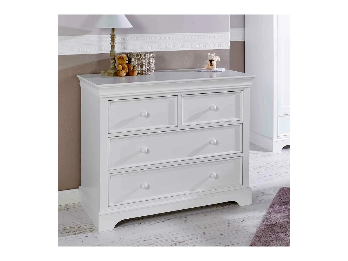 Commode 4 tiroirs  bois massif blanc LILA