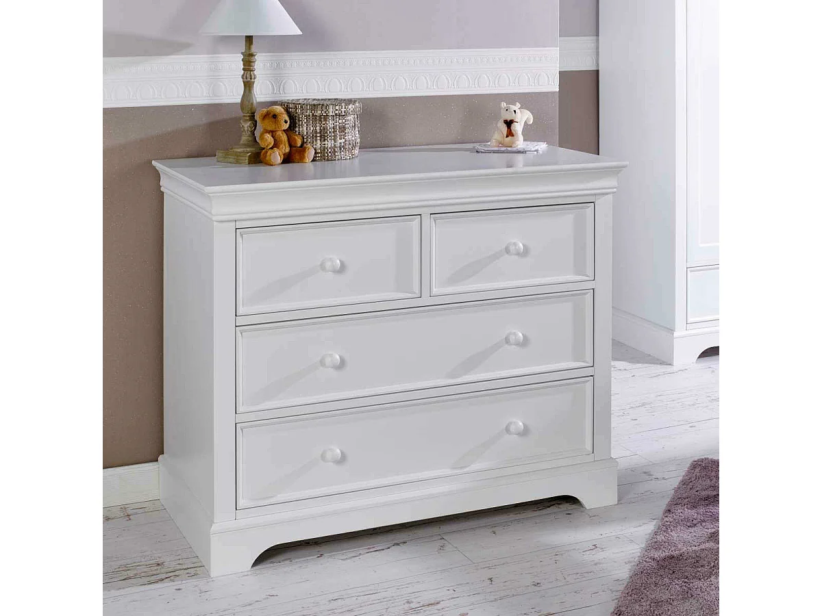 Commode 4 tiroirs  bois massif blanc LILA