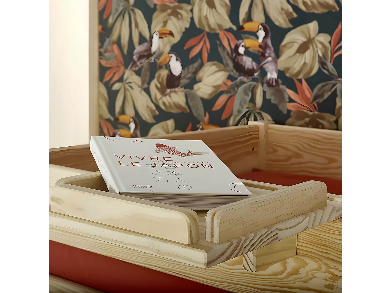 Tablette chevet pour lit  bois massif bois naturel ARES