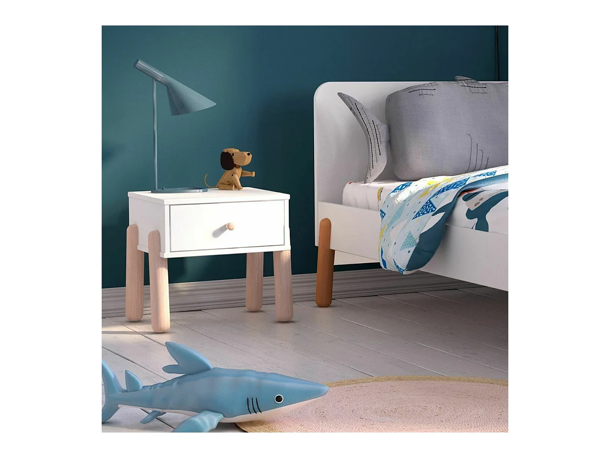Chevet enfant  bois massif blanc et bois GABBY
