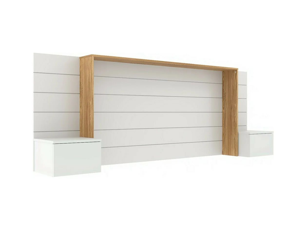Tête de lit avec chevets 160 cm panneaux de fibres blanc et bois FARO