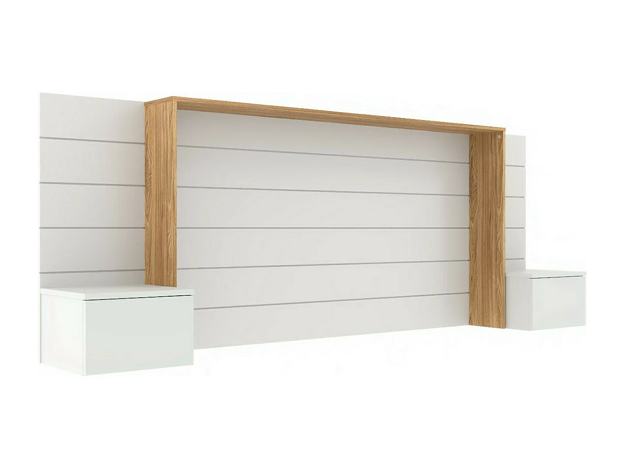 Tête de lit avec chevets 160 cm panneaux de fibres blanc et bois FARO