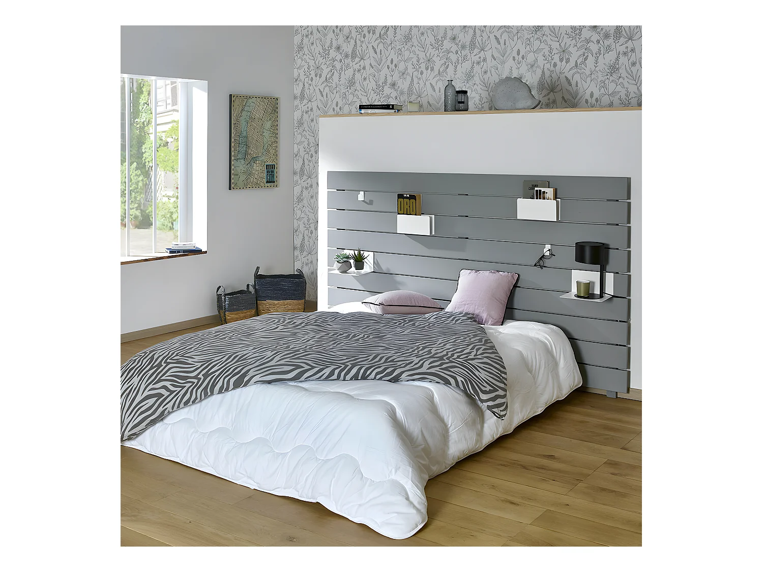 Tête de lit  bois massif blanc JOAN