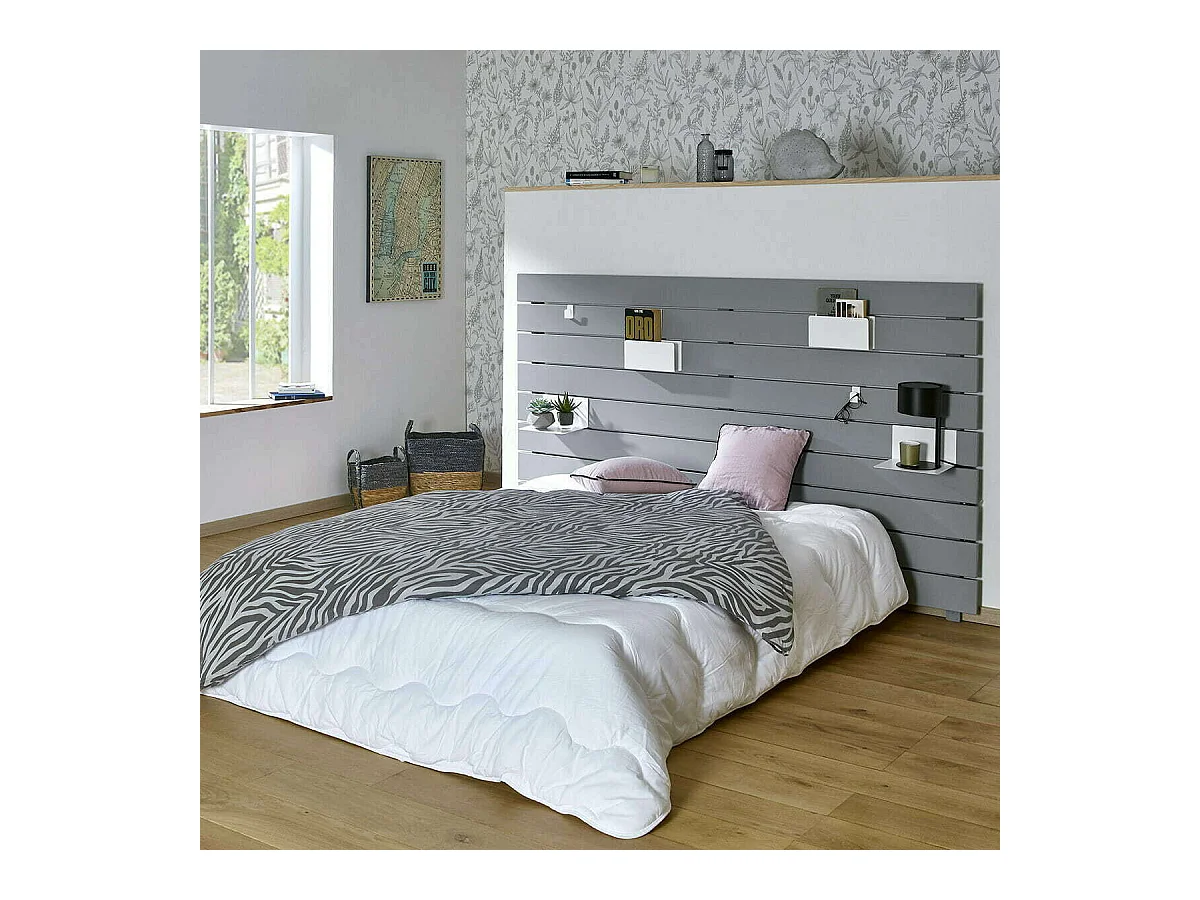 Tête de lit  bois massif gris JOAN