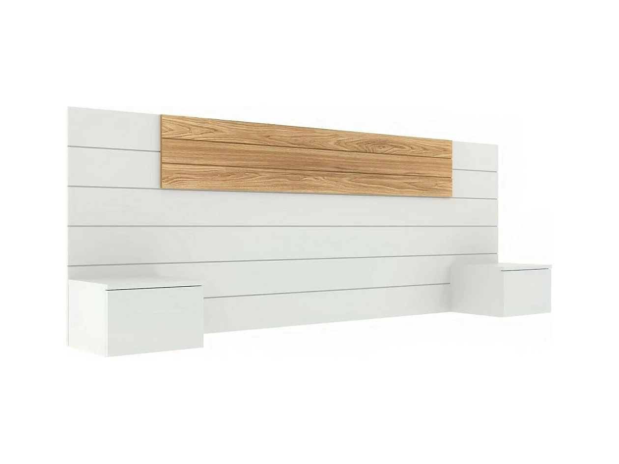 Tête de lit avec chevets 160 cm panneaux de fibres blanc et bois FREEDA