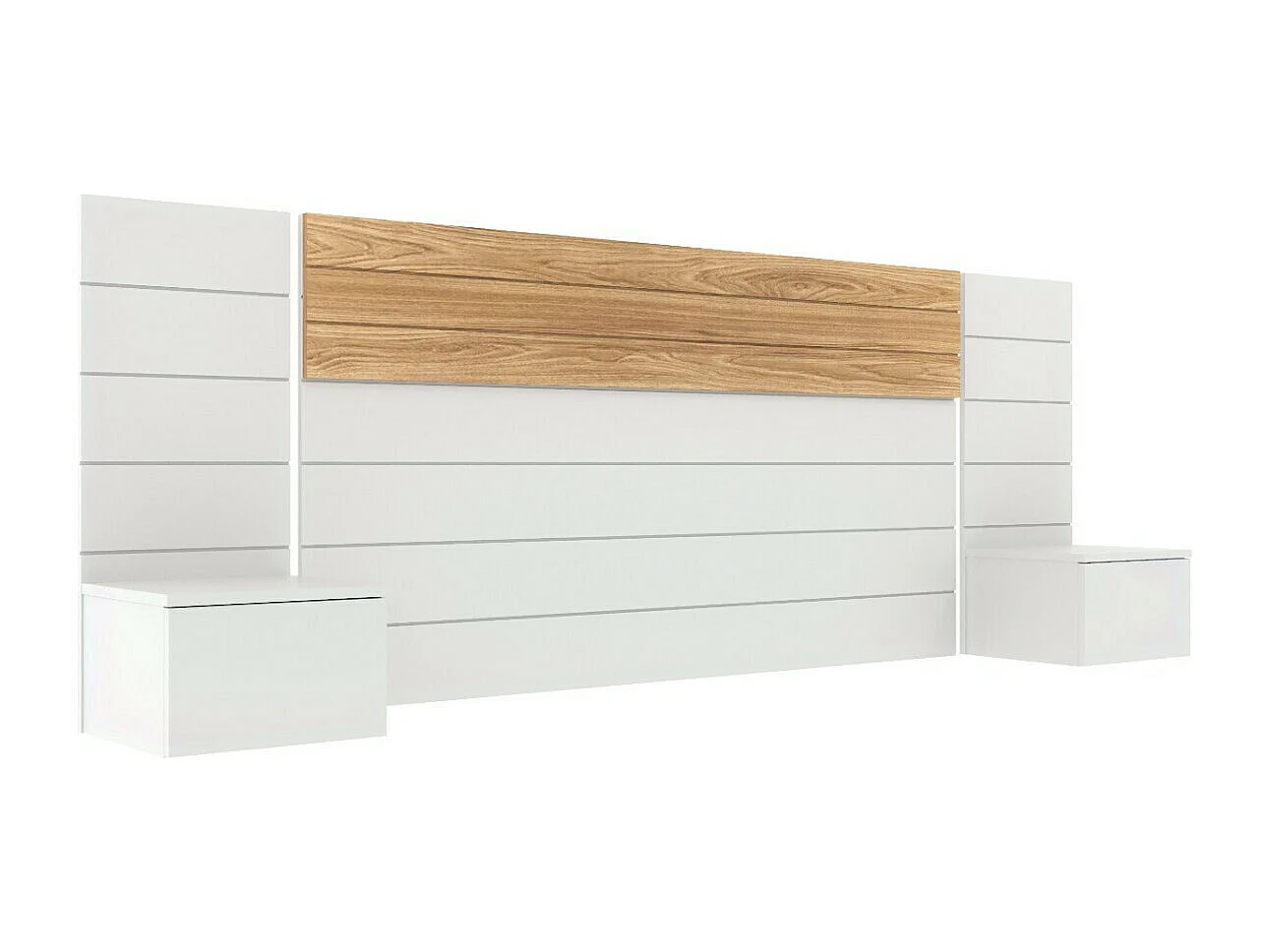 Tête de lit avec chevets 160 cm panneaux de fibres blanc et bois FREEDA